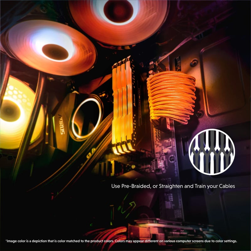 LINKUP - AVA 30cm PSU Cable Extension Sleeved Custom Mod GPU PC Braided w/Comb Kit - Compatible with RTX3090 | 1 x 24 P (20+4) | 2 x 8 P (4+4) CPU | 3 x 8 P (6+2) GPU Set | 300mm - Orange - Image 3